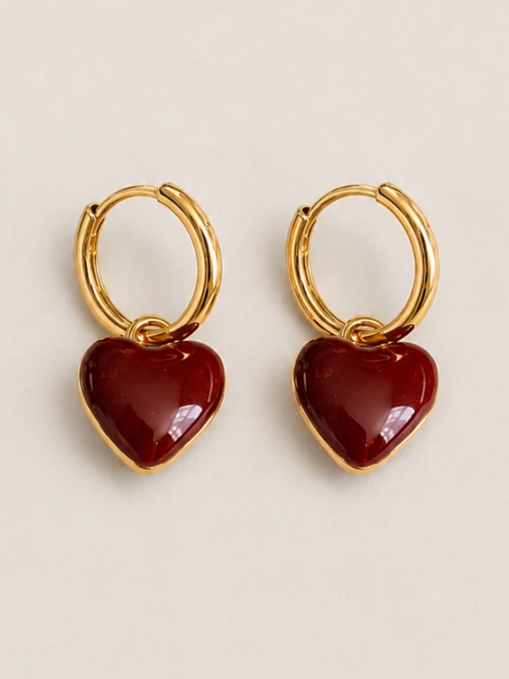 New! Cranberry Red Huggie Hoop Heart Earrings NWOT